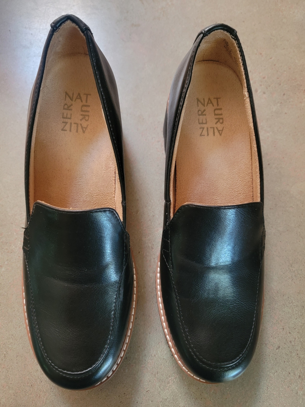 Naturalizer Black Leather Loafers with Tan Trim (org. price $120)